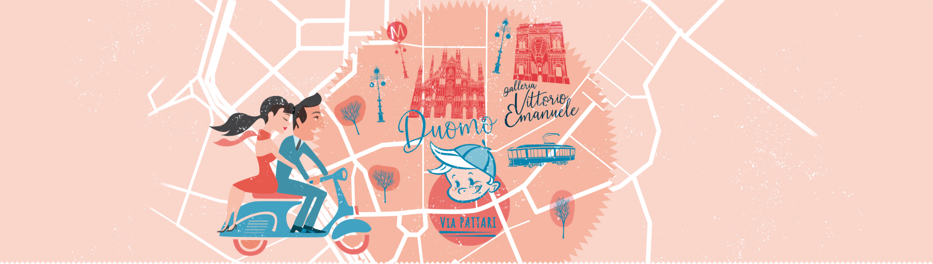 Mappa illustrata originale di Cesarino nel centro di Milano