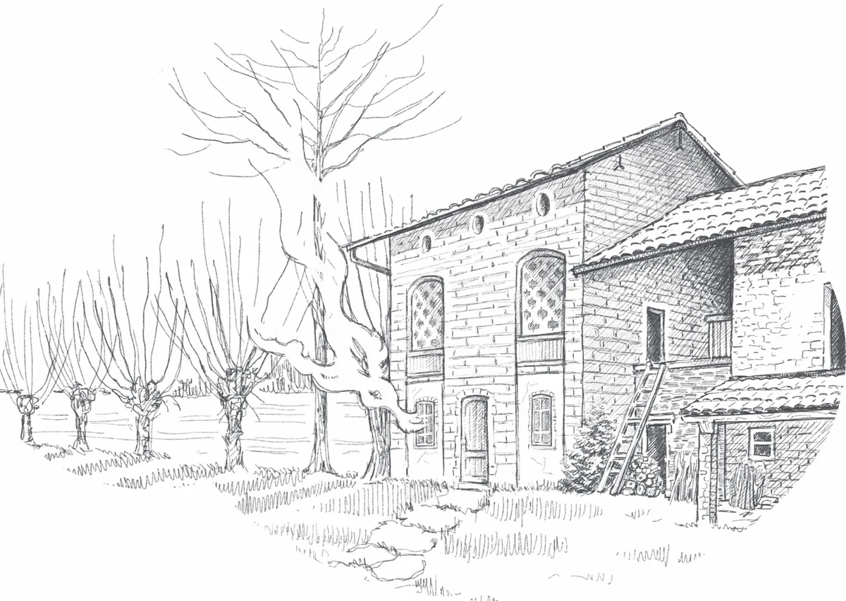 Illustrazione originale della cascina milanese dove nasce la storia di Cesarino